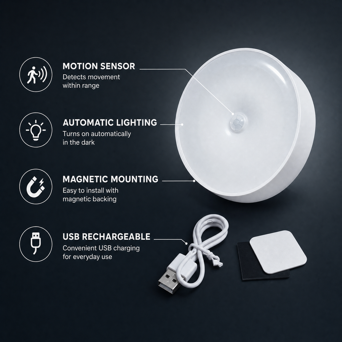 Smart Motion Sensor LED Light - USB Rechargeable