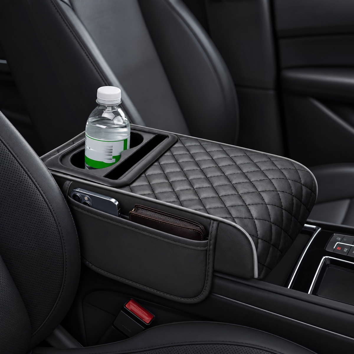 Car Armrest Cushion with Cup Holder & Storage Box