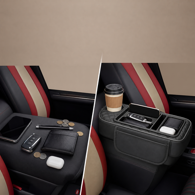 Car Armrest Cushion with Cup Holder & Storage Box