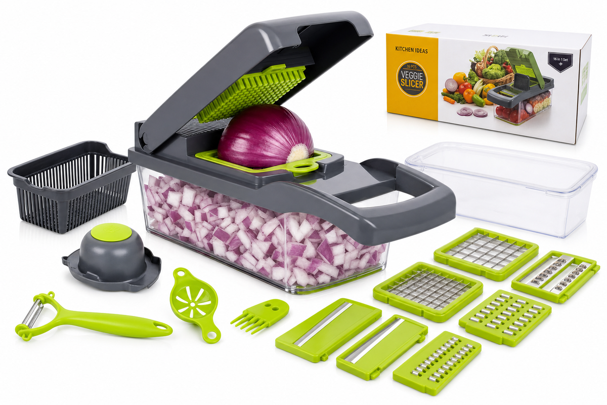 16-in-1 Multi-Functional Vegetable Chopper, Dicer & Slicer with Storage Container