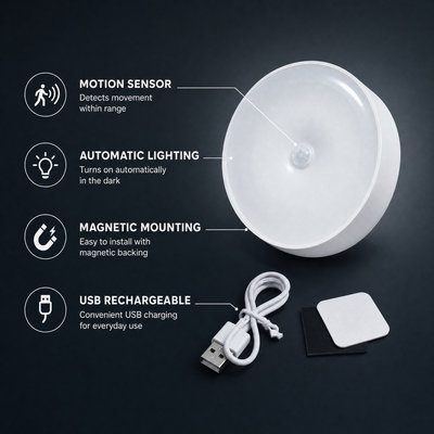 Smart Motion Sensor LED  Light - USB Rechargeable