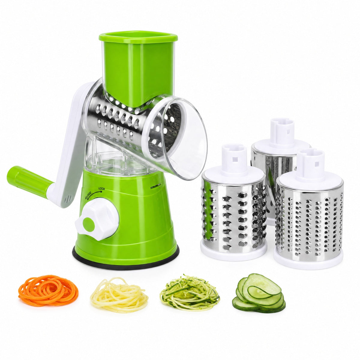 Multifunctional Hand Crank Drum Vegetable Cutter And Kitchen Grater With Interchangeable Blades