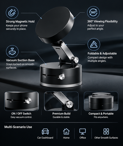 Magnetic/Vacuum suction phone mount